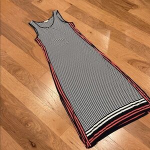 Max Studio Navy and Coral Striped Maxi Dress